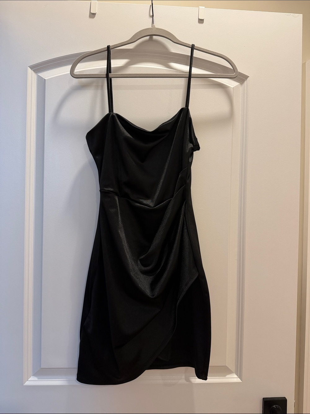 Windsor Black Satin Mini Dress with Spaghetti Straps
